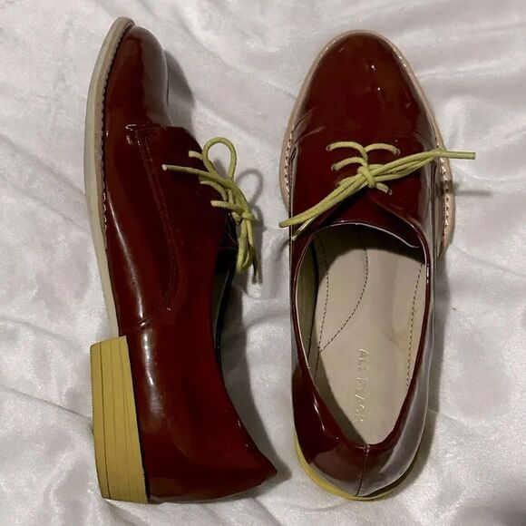 ALL BLACK by ANTHROPOLOGIE | Brown Patent Lace Up Shoes Yellow Sole Oxford | 36 - Picture 1 of 6
